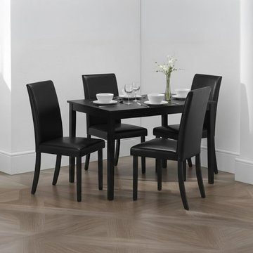 Hudson dining set - 4 seater - 114cm - 4 black leather chairs