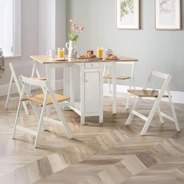 Savoy gateleg extending dining set - 4 seater - 35cm-120cm - 4 chairs - white and natural