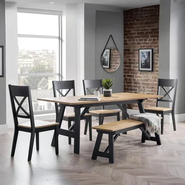 Hockley dining set - 190cm - 6 seater - 4 chairs & 1 bench - oak