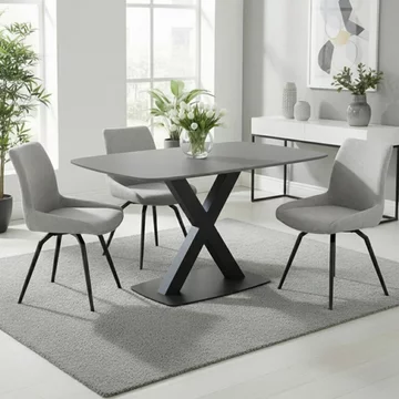 Vernal dining set - 4 seater - 130cm - grey sintered stone - 4 malcom grey fabric swivel chair