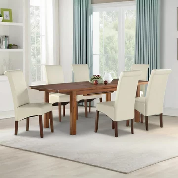 Andorra extending dining set - 120cm-160cm - 4-6 seater - dark acacia wood - 4 sophie cream chair