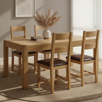 Curve dining set - extending 6-8 seater - 140cm-180cm - oak - 4 ladder back dining chair