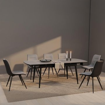 Cassino extending dining set - 6-8 seater - 160cm-200cm - grey glass - with 6 chairs
