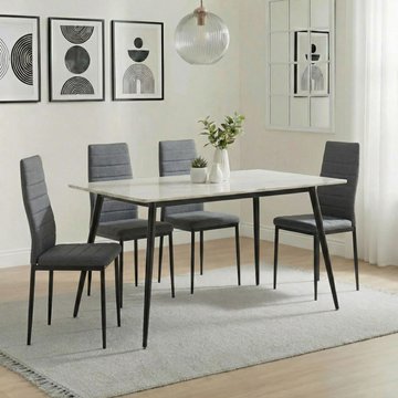 Breton compact dining set - 4 seater - 120cm - white ceramic - 4x lido dining chairs - dark grey fabric - black legs