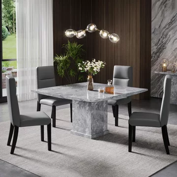 Clearance - turin dining set - 8 seater - 140cm - square - grey marble - venezia dining chairs - grey leather