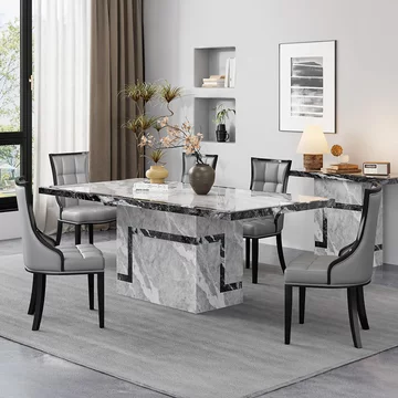 Venice dining set - 6 seater - 160cm - grey marble - paris dining chairs - grey leather