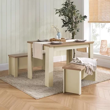 Highgate dining set - 2 seater - 118cm - with 2 benches - cream painted