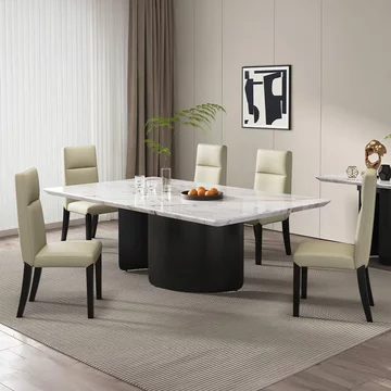 Clearance - lorea dining set - 10 seater - white marble - venezia dining chairs - cream leather - high back