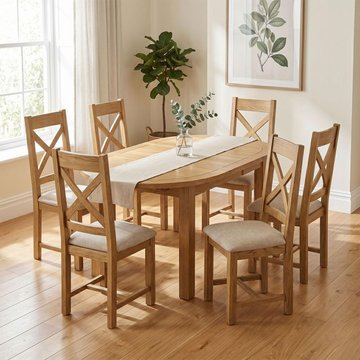 Dorchester extending dining set - 160cm-200cm - 6-8 seater - oval - rustic oak - 6 chairs