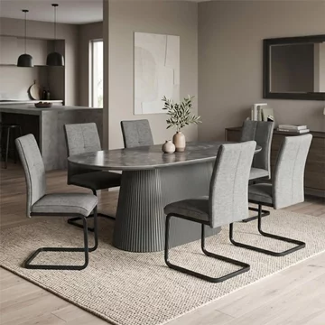 Barletta dining set - 180cm - 6 seater - oval - fluted base - dark grey - sintered stone - 6 venezia chairs