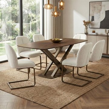Solara dining set - 180cm - 6 seater - walnut - 6 cantilever chair