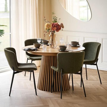 Osaka oak dining set - 120cm - round - slatted base - natural - 4 maceda dark green chairs