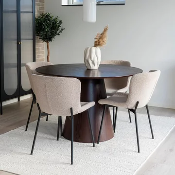 Bolton dining set - 120cm - round - pedestal - dark wood - 4 maceda beige chairs