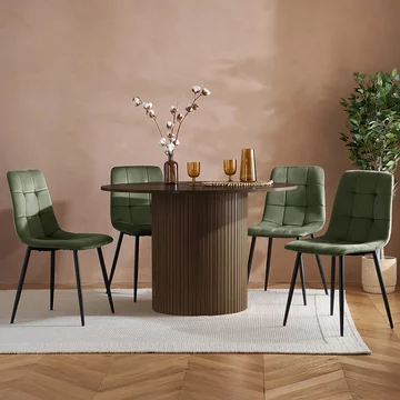 Axel dining set - 120cm - 4 seater - round - fluted - walnut - 4 chair