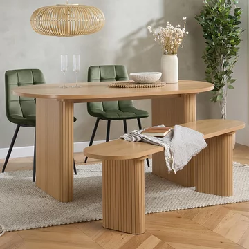 Axel dining set - 160cm - 6 seater - oval - fluted - oak - 2 chair and 1 bench