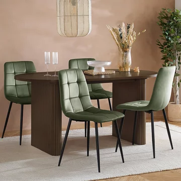 Axel dining set - 160cm - 6 seater - oval - fluted - walnut - 4 chair
