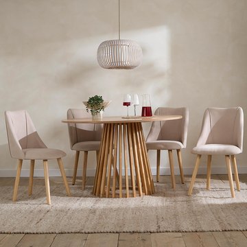 Kylo oak dining set - 120cm - 4 seater - round - slatted base - 4 fabric chair