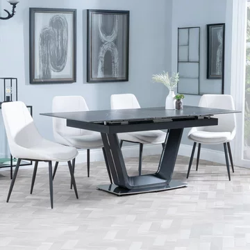Alpha extending dining set - 6-8 seater - 140cm-180cm - black ceramic - darwin dining chair - cream fabric