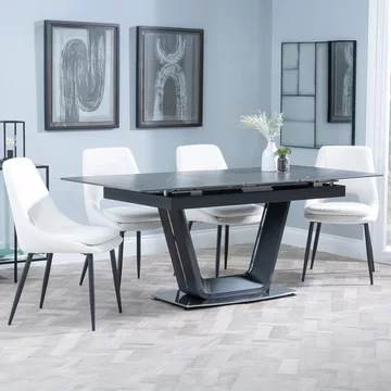 Alpha extending dining set - 6-8 seater - 140cm-180cm - black ceramic - peyton dining chair - cream fabric