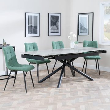 Apollo extending dining set - 6-8 seater - 160cm-220cm - grey ceramic - corona dining chair - green fabric