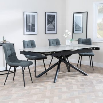 Apollo extending dining set - 6-8 seater - 160cm-220cm - grey ceramic - corona dining chair - light grey fabric