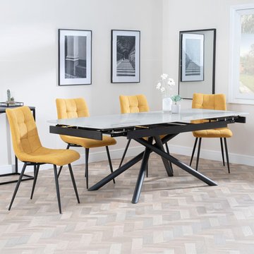 Apollo extending dining set - 6-8 seater - 160cm-220cm - grey ceramic - corona dining chair - yellow fabric