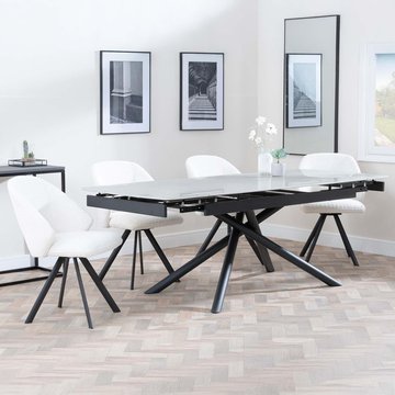Apollo extending dining set - 6-8 seater - 160cm-220cm - grey ceramic - ion swivel dining chair - cream boucle fabric