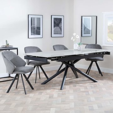 Apollo extending dining set - 6-8 seater - 160cm-220cm - grey ceramic - ion swivel dining chair - dark grey velvet fabric