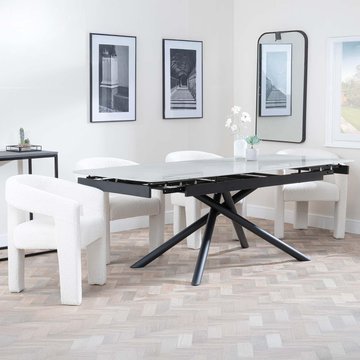 Apollo extending dining set - 6-8 seater - 160cm-220cm - grey ceramic - kiefer dining chair - cream boucle fabric