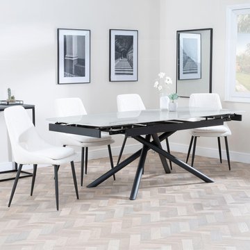 Apollo extending dining set - 6-8 seater - 160cm-220cm - grey ceramic - peyton dining chair - cream fabric