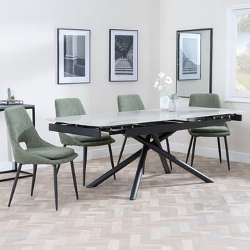 Apollo extending dining set - 6-8 seater - 160cm-220cm - grey ceramic - peyton dining chair - green fabric