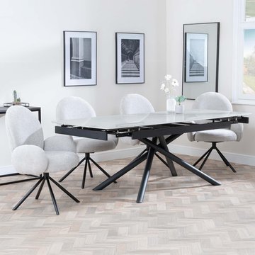 Apollo extending dining set - 6-8 seater - 160cm-220cm - grey ceramic - theo swivel dining chair - grey fabric