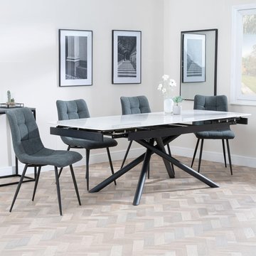 Apollo extending dining set - 6-8 seater - 160cm-220cm - white ceramic - corona dining chair - light grey fabric