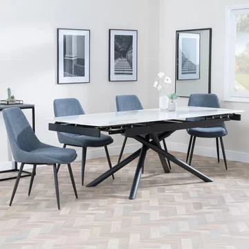 Apollo extending dining set - 6-8 seater - 160cm-220cm - white ceramic - darwin dining chair - dark grey fabric