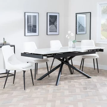 Apollo extending dining set - 6-8 seater - 160cm-220cm - white ceramic - peyton dining chair - cream fabric