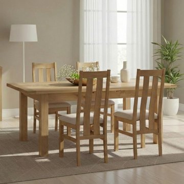 Appleby extending dining set - 4 seater - 120cm-153cm - oak - with 4 arizona slatted chairs - beige fabric seat pad