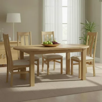 Appleby extending dining set - 4-6 seater - 130cm-170cm - oak - with 4 arizona slatted chairs - beige fabric seat pad