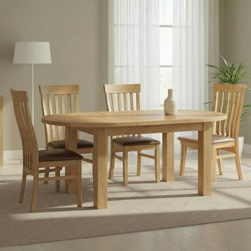 Appleby extending dining set - 4-6 seater - 130cm-170cm - oak - with 4 toulouse chairs - black faux leather seat pad