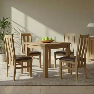 Appleby flip top extending dining set - 2-6 seater - 91cm-183cm - oak - with 4 arizona slatted chairs - black faux leather seat pad