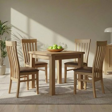 Appleby flip top extending dining set - 2-6 seater - 91cm-183cm - oak - with 4 toulouse chairs - black faux leather seat pad