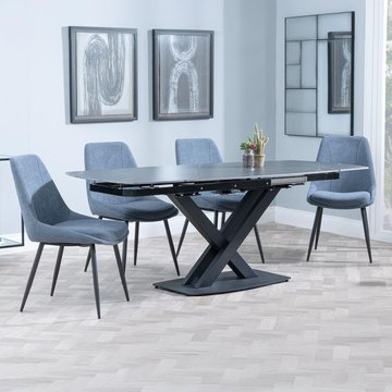 Arctic extending dining set - 6-8 seater - 140cm-200cm - black ceramic swivel top - darwin dining chair - dark grey fabric