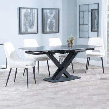 Arctic extending dining set - 6-8 seater - 140cm-200cm - black ceramic swivel top - peyton dining chair - cream fabric