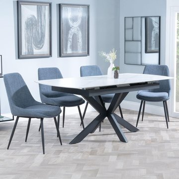 Bari extending dining set - 6-8 seater - 140cm-180cm - white ceramic - darwin dining chair - dark grey fabric
