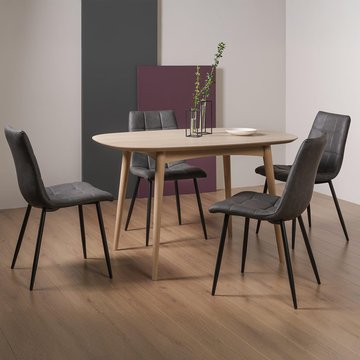 Dansk scandi oak dining table set - mondrian dark grey faux leather chairs