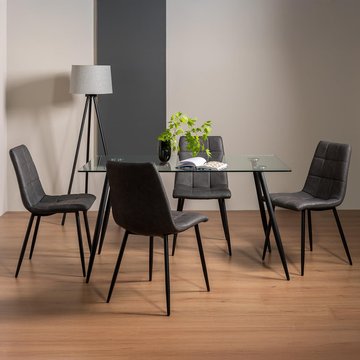 Martini glass dining table set - 6 seater - 140cm - 4 mondrian dark grey faux leather chairs
