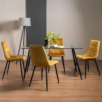 Martini glass dining table set - 6 seater - 140cm - 4 mondrian mustard velvet chairs