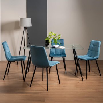 Martini glass dining table set - 6 seater - 140cm - 4 mondrian petrol blue velvet chairs