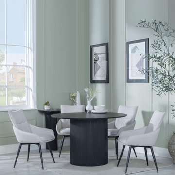 Bern fluted dining set - 4 seater - 120cm - round - black - 4x ace swivel dining chairs - beige fabric