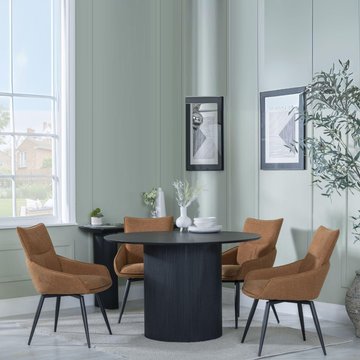 Bern fluted dining set - 4 seater - 120cm - round - black - 4x ace swivel dining chairs - orange fabric