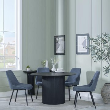 Bern fluted dining set - 4 seater - 120cm - round - black - 4x darwin dining chairs - dark grey fabric